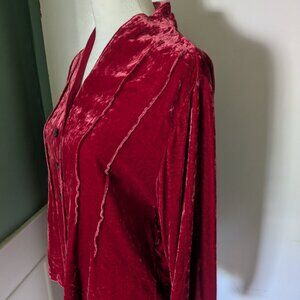 J Jill Dark Red Crushed Velvet Button Up Top - Petite Medium